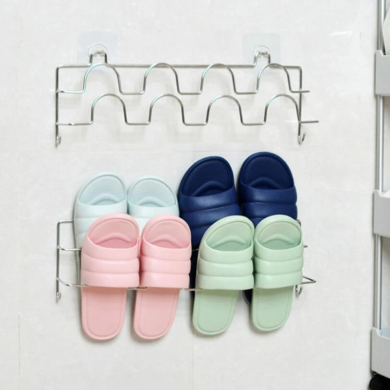 1 Set Slipper Storage Rack Double-layer Shoes Holder Wall Mount Slipper Hanging Shelf Organizer Living Room