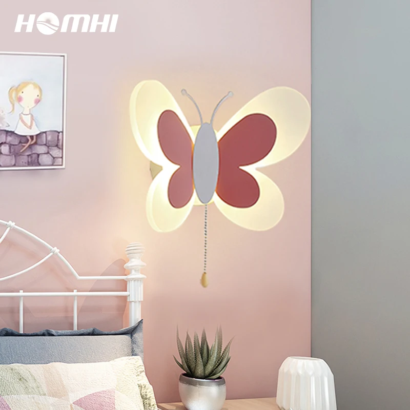 

Butterfly Led Wall Sconce For Kids Bedroom Night Lights Deco Maison Lampara De Pared Lamp For Girls Pink Fairy HWL-044