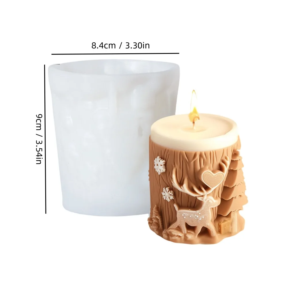Christmas Elk Cylindrical Scented Candle Silicone Mold DIY Christmas Tree Diffuser Ornament Mold Candle Molds for Candle Making
