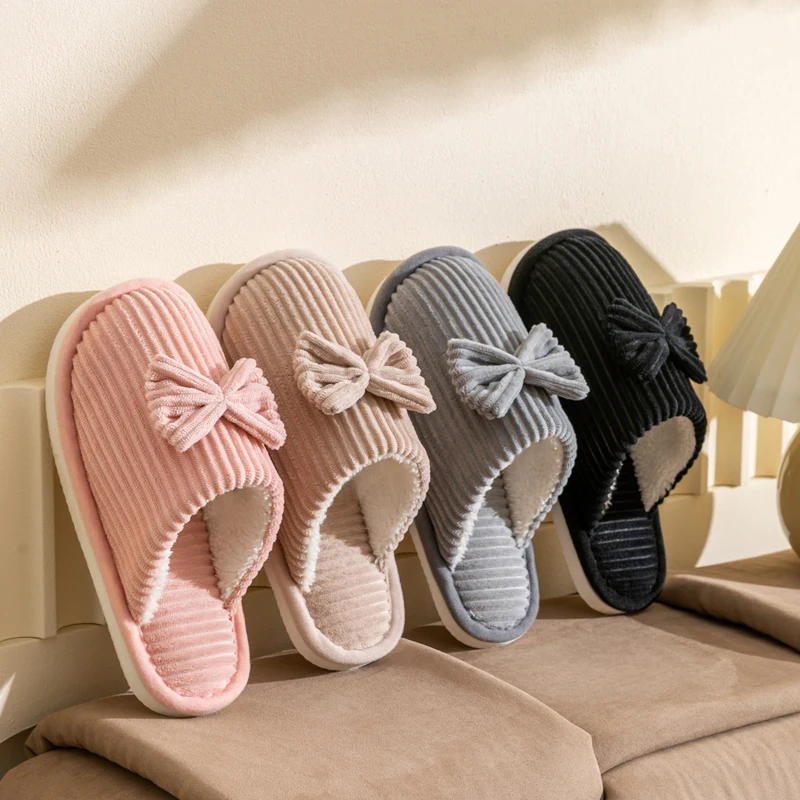Fashion Women's Bow Slippers Fall/Winter Indoor Bedroom Floor Lightweight and Comfortable&Soft Warm Slippers for Home 3