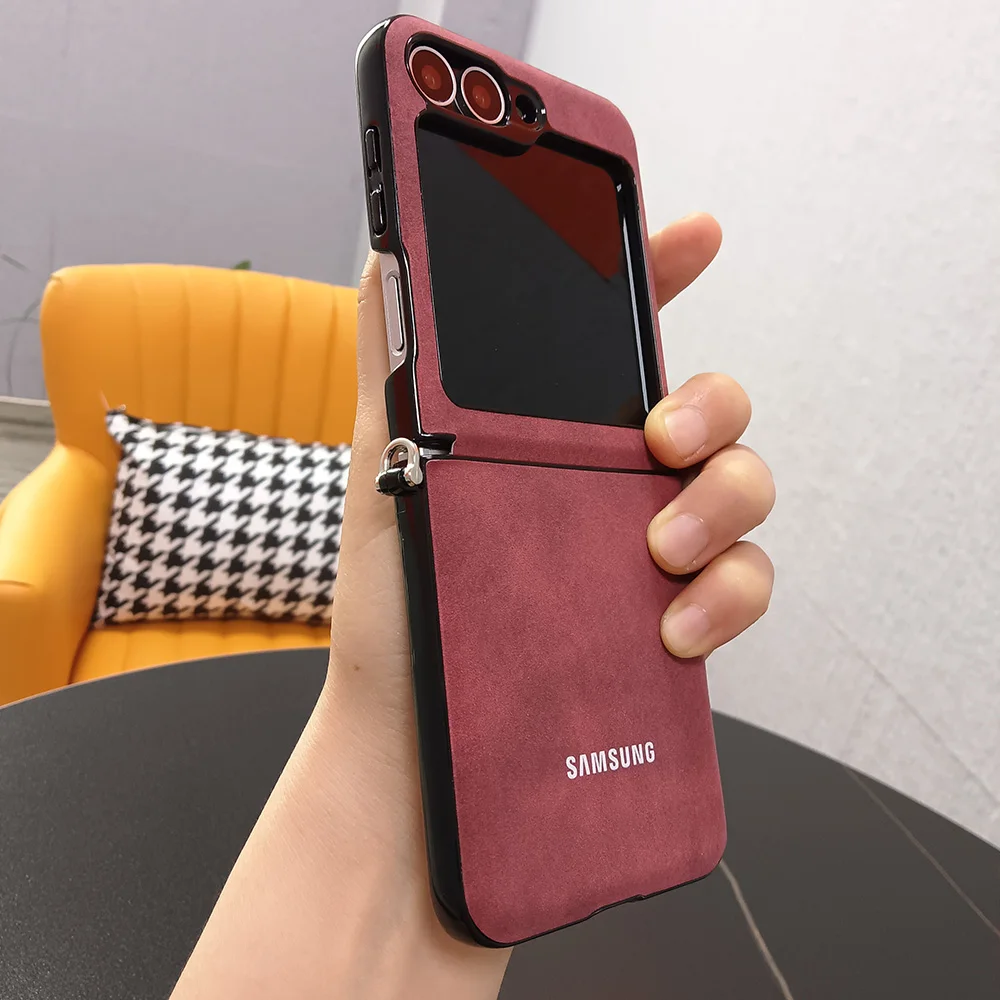 SheepSkin PU Leather Phone Cover with Wrist Strap and Portable Lanyard