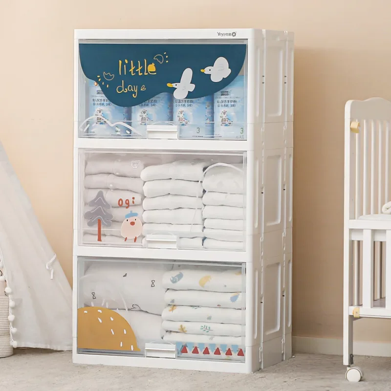 

Storage Boxes Children's Wardrobe Drawer Organizer Large Clothes Organizer Mobile Pulley Storage Case Home Folding Design