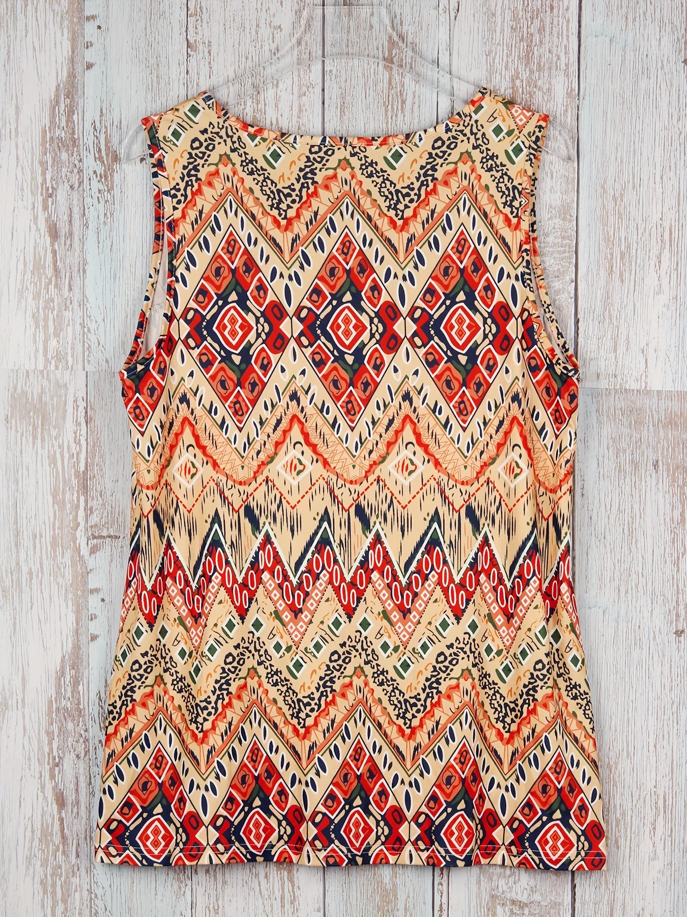 Plus Size Geometric Print Ruched Tank Top Casual Crew Neck Sleeveless Top For Summer Women's Plus Size Clothing picture