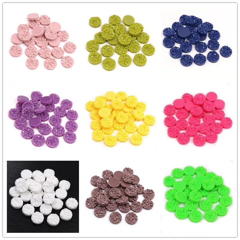 40 Stück Harz Druzy Cabochons Kuppel 8/10/12 mm flache Rückseite runde Cabochons für Ohrringe Halskette DIY Schmuckherstellung Zubehör