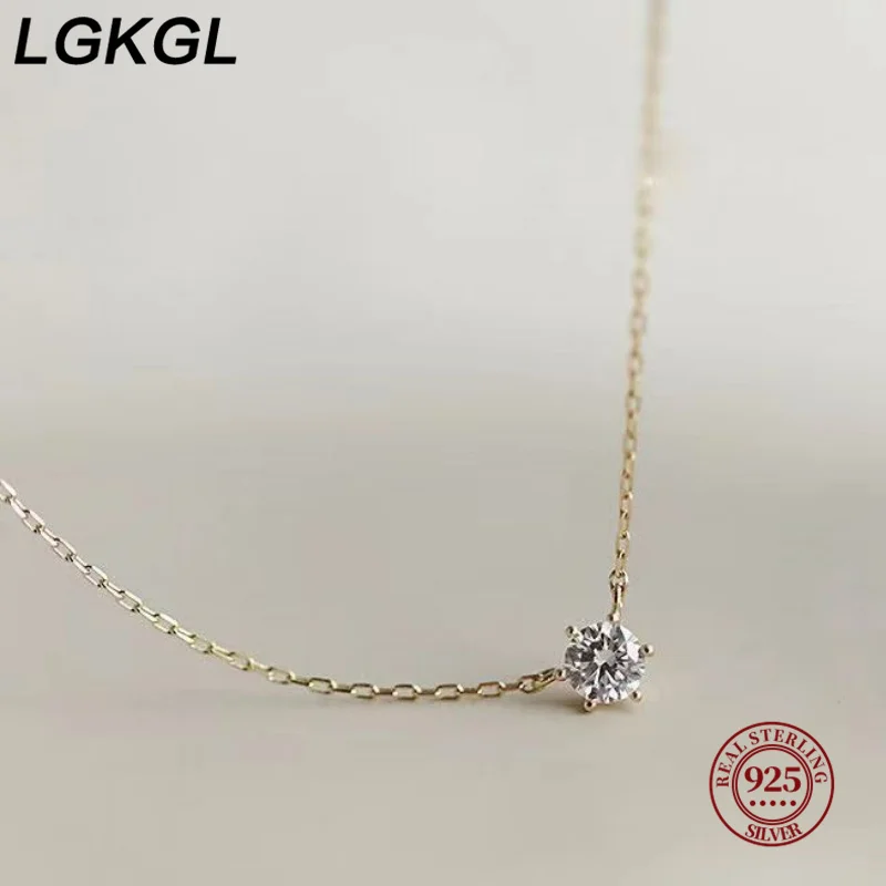 LGKGL Fashion 100% 925 Sterling Silver Necklace For Women 18K gold Plated 5A Zircon Pendant Necklace Real Money Fine Jewelry 2