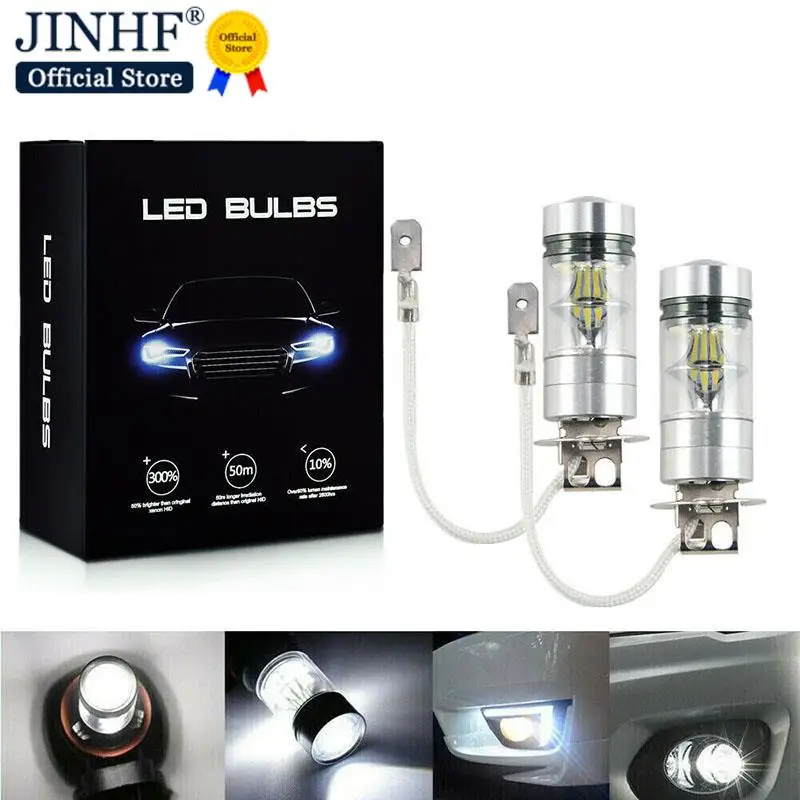 

2pcs 100W H3 LED Fog Light Driving Bulb 12/24V Fog Lamp Headlamp 10000LM White 6000K Car Headlight Car replacement accessories
