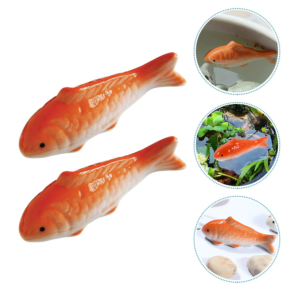 Floating Fish Ornaments Tank Crafts Goldfish Statue Ceramic Figurine Aquarium Decor 2 Pcs fish tank ornaments,fish tank decorations,aquarium ornaments,mini landscape ornaments