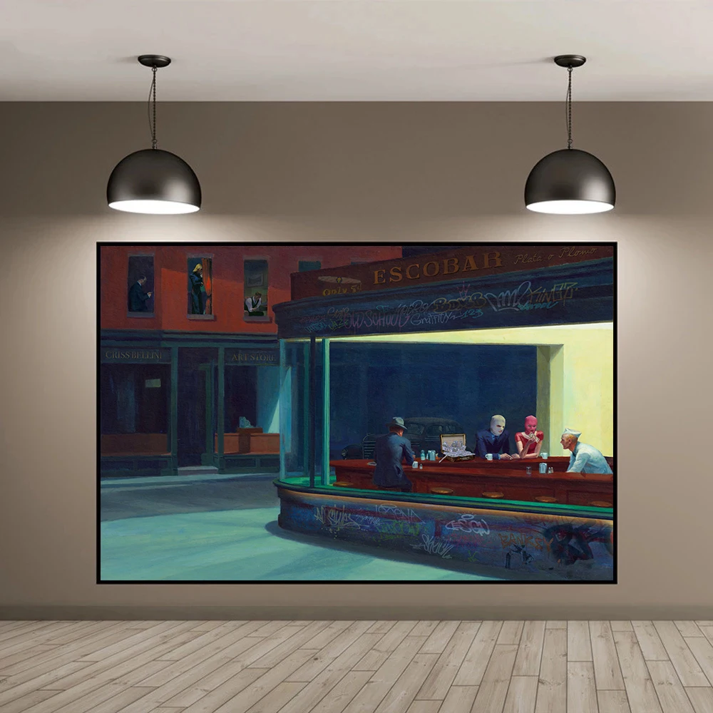 Nighthawks Di Edward Hopper Wall Art Paintings Funny Mask Art Canvas Poster E Stampe Immagini A Parete Per Soggiorno Home Decor