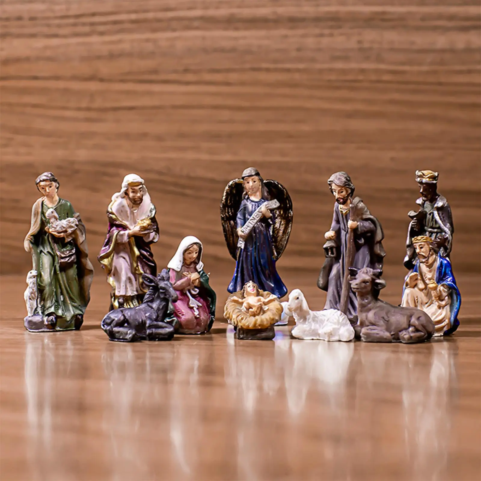 11Pcs/Set Nativity Scene Statue Hand Painted Resin Miniature Sculpture Home