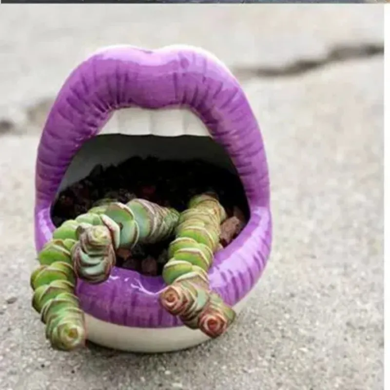 Teeth Ceramics Flowers Pots cigarettes ashtray ceramic ashtray Cute Lips Vase Green Planter Mini Ashtray China Personality Mouth Flower Vase Fashion Home D