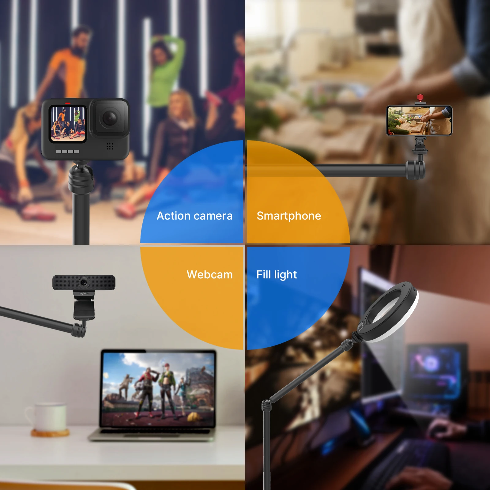 Ulanzi LS08 Flexible Overhead Camera Mount Desk Webcam Stand Microphone Boom Arm Tabletop Photography Videography Clamp Mount