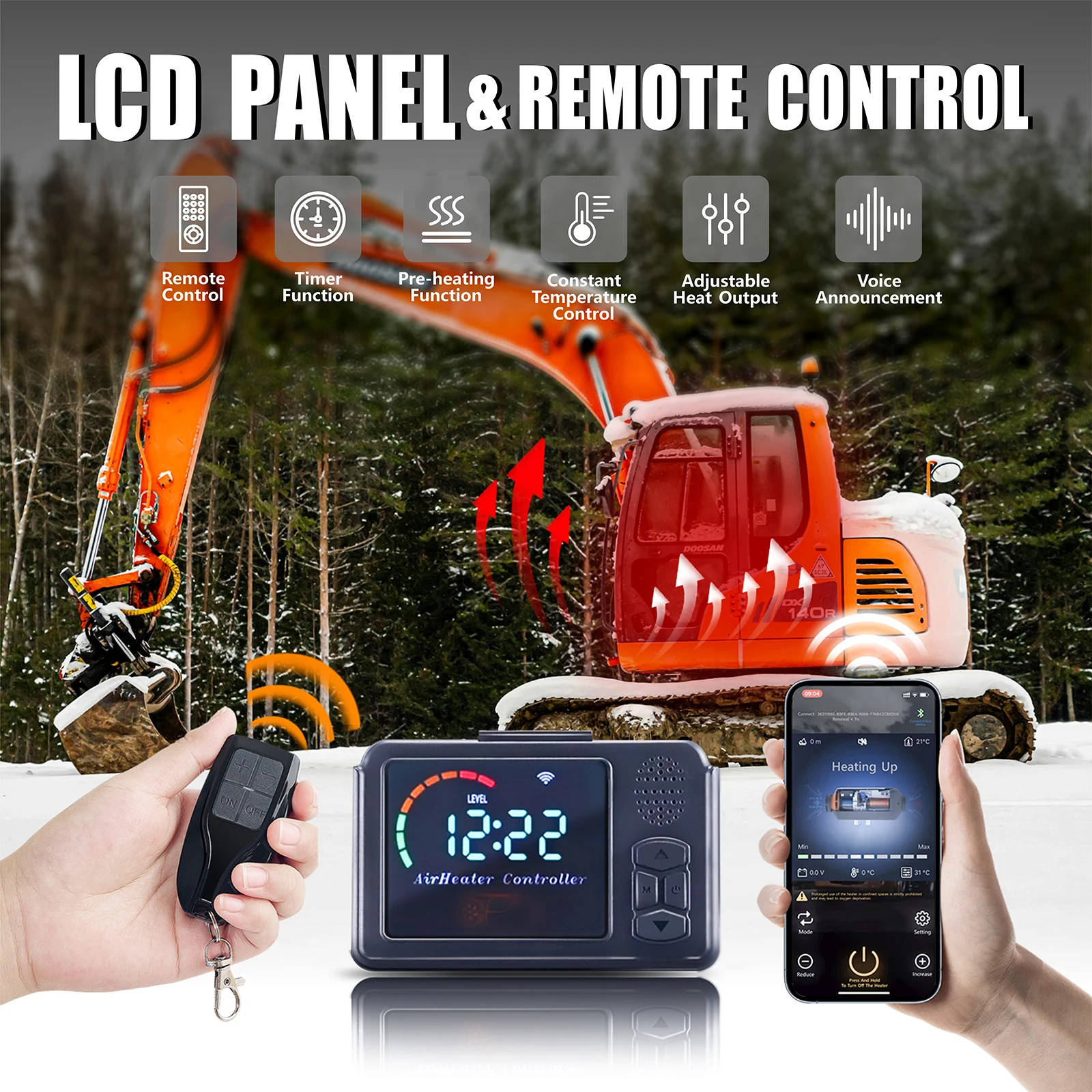 ROOMARK 5/8 KW Diesel Air Heater 12 V All in One Portable Parking Car Heater w/ LCD Monitor Remote Control for Truck RV Trailer 2