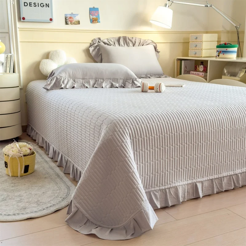 3피스 한국산 누빔 침대보 세트 솔리드 러플 사이드 폴리에스터 침대 커버+베개..