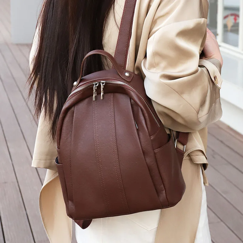 Layer Soft Leather Backpack Women Fashion Large Capacity Backpack