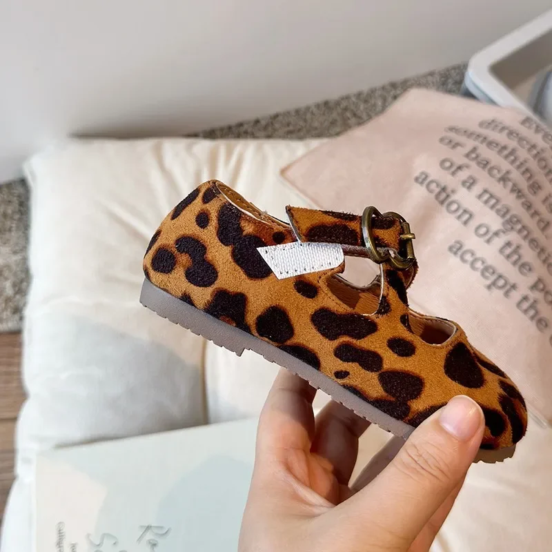 Fashion Kids Shoes Baby Girls Vintage Leopard Print Mary Jane Toddler Cute Princess Red Flat Ballet Shoes Anti-slip 14-18.9cm 2