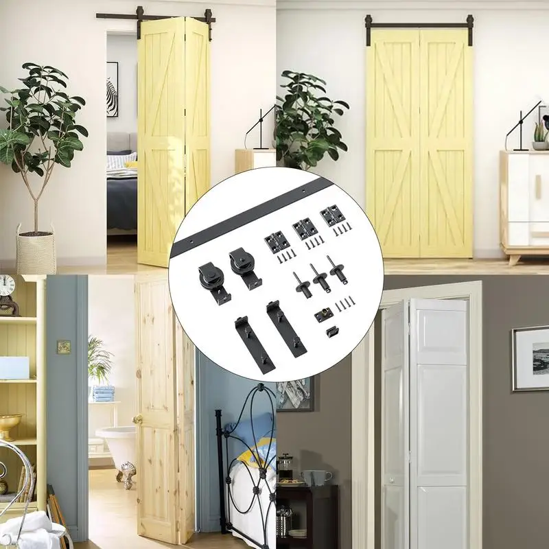 Barn Door Hardware 24 Inches Black Bifold Sliding Door Track Heavy Duty Farm Hardware Smooth Sliding Barn