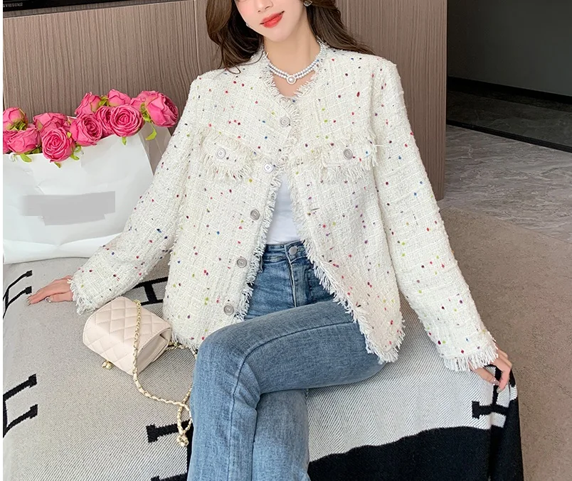 Real time spot color polka dot small fragrant jacket trend fashion short versatile jacket real time versatile five point jeans women s nostalgic blue shorts 2023 summer high waisted slim fashion a line pants trend