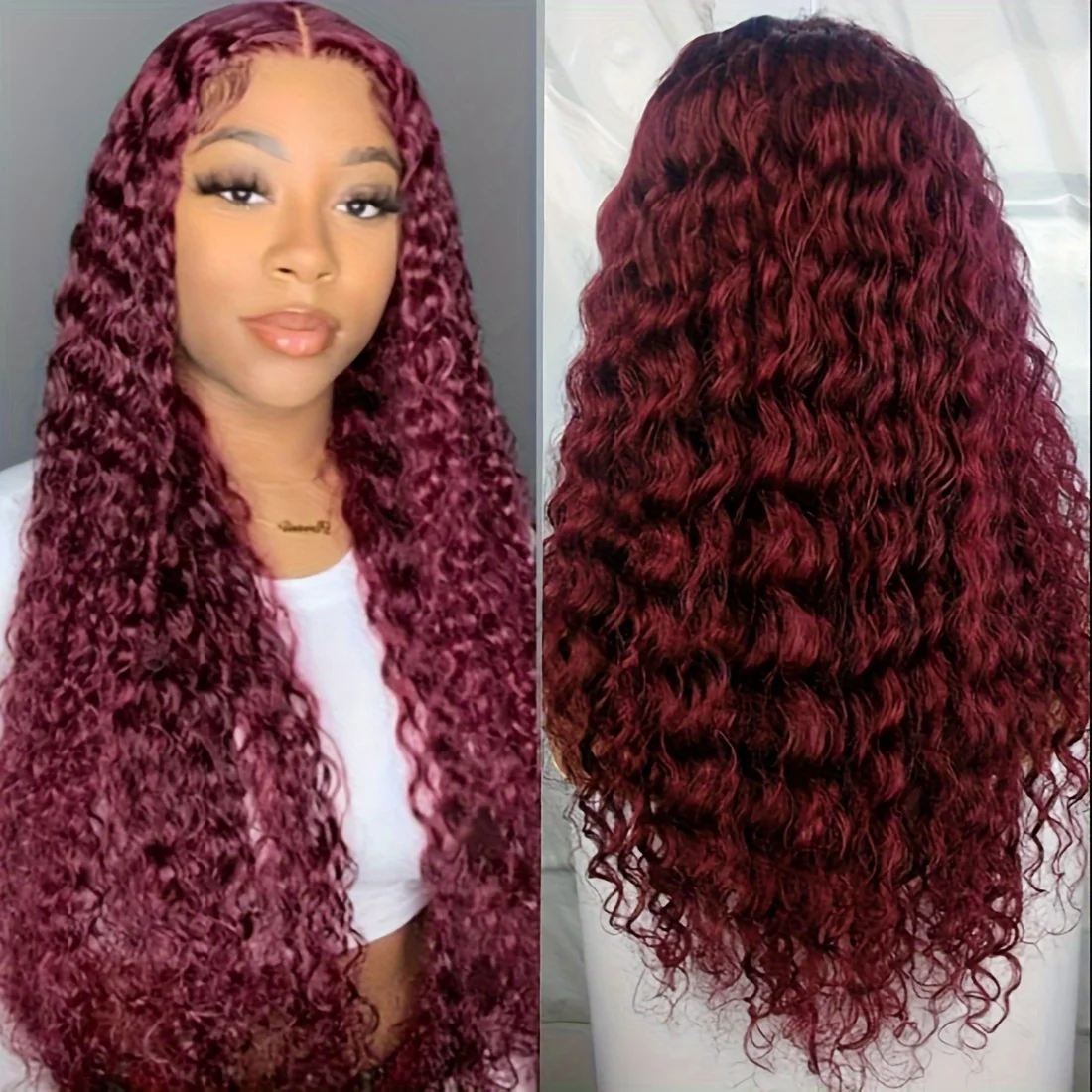 

Burgundy Curly HD Lace Front Human Hair Wigs 99J Red Colored Brazilian Deep Wave HD Lace Frontal Wig For Women Pre Plucked