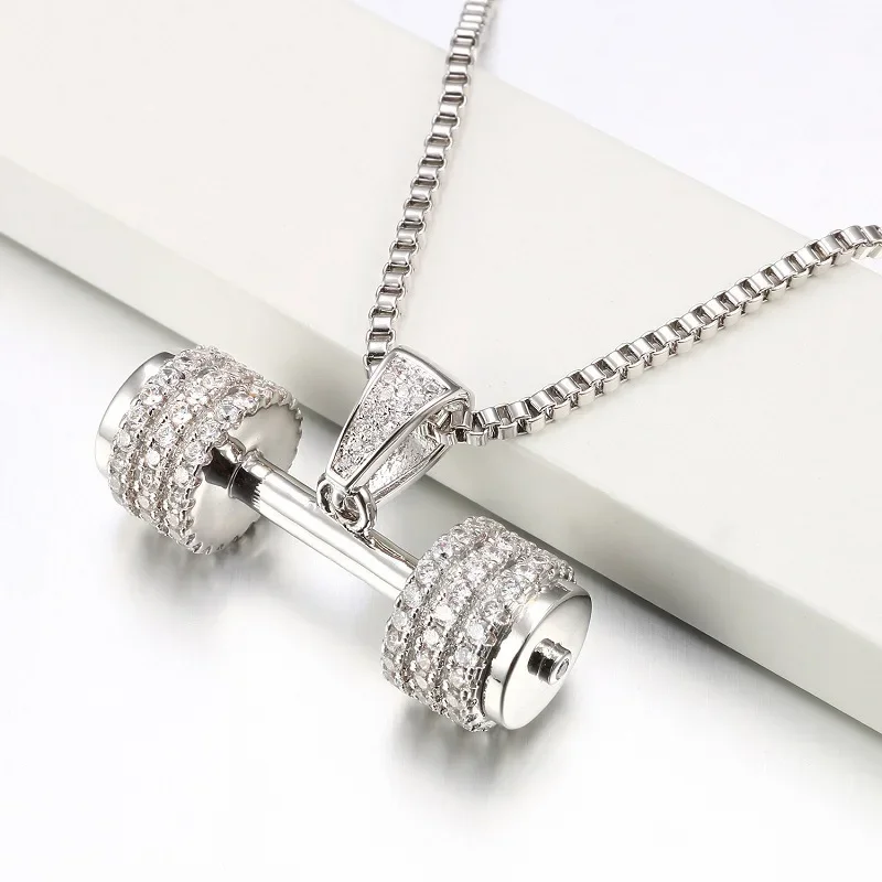 

Fashion Dumbbell Pendant Necklace Filled Zircon Iced Out Rhinestone Hip Hop Necklace for Men Women Jewelry Accessories