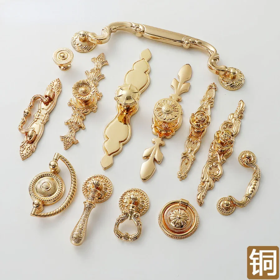 Nordic Shiny Gold Brass Handles para Móveis Luz Luxo Armário de Cozinha Sapateiros Dresser Drawer Knobs
