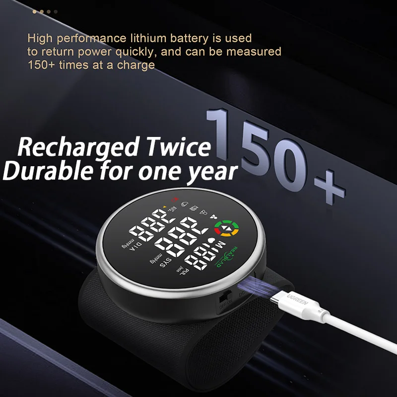 Wrist Blood Pressure Monitor LED Digital Screen Heart Rate Monitor Intelligent Voice Broadcasting Rechargeable Home Medical