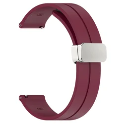 Magnetic Loop Silicone Watch Strap - 20mm/22mm, Versatile Design, Durable and Comfortable Bracelet Band for 22mm watch strap (Wine Red-silver)