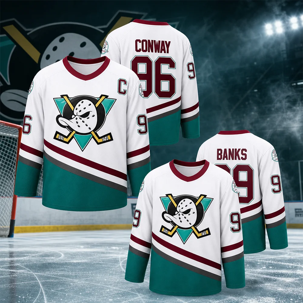 White Duck Eishockey-Trikot, Filmversion, Nummer 96, Nummer 99, Heimtrikot, Sportbekleidung für Erwachsene und Kinder, Team-Sportbekleidung