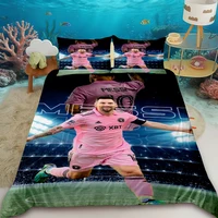 Housse de couette Lionel Messi Superstar du football, ensemble de literie imprimé, housse de couette douce, ensemble de literie taille King/Full pour garçon 4