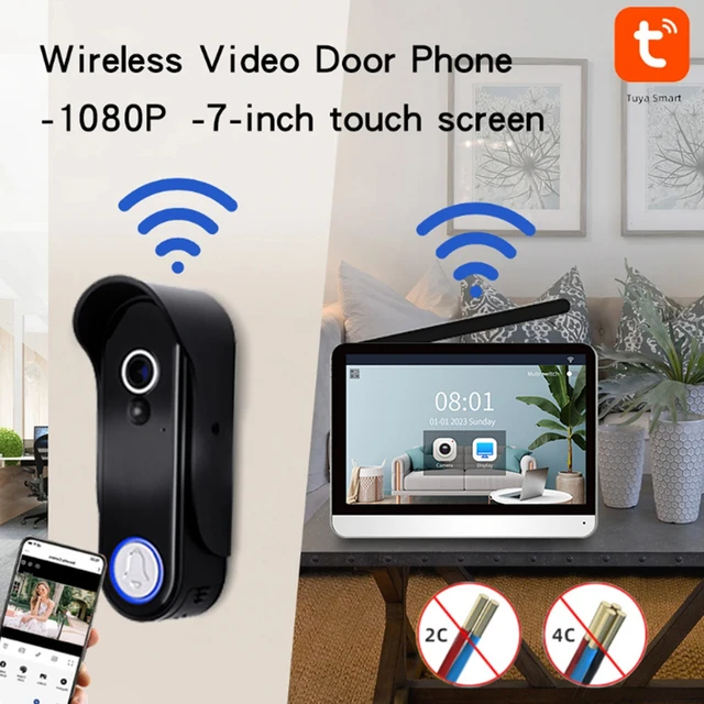 Système d'interphone vidéo intelligent avec moniteur à écran tactile, sonnette  sans fil avec Wi-Fi, caméra filaire 1080P, Tuya, 10 - AliExpress