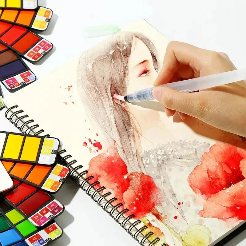 Superior 42 Colors Solid watercolor pigment painting set, washable pigment, art specific beginner's mini portable pigment