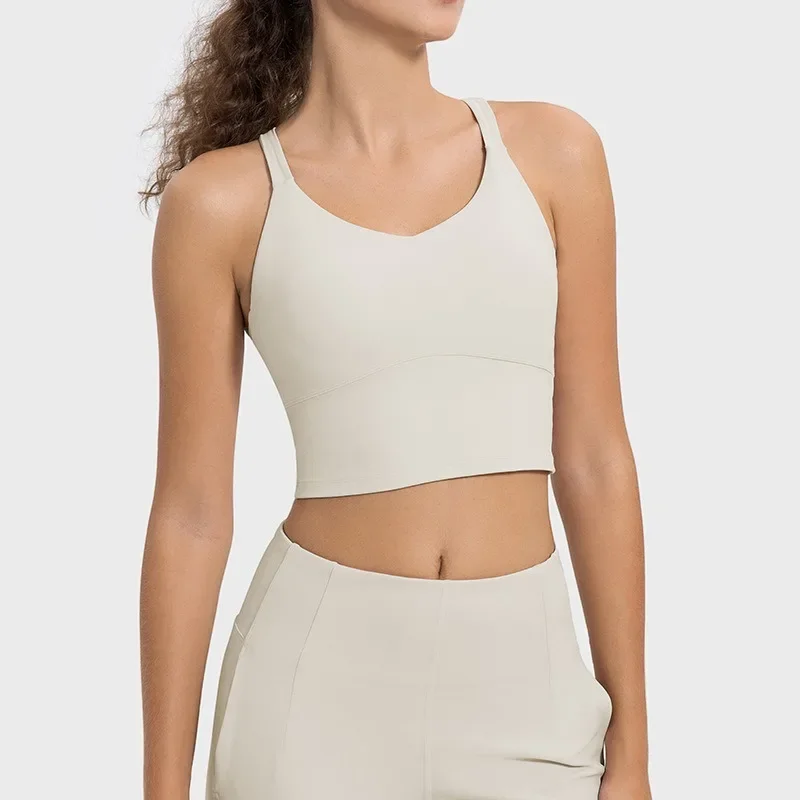 Buttery Soft Strappy Back Sports Bras Padded Crisscross Backless U-neck Cropped Yoga Bras Workout Clothes for Women Gym Tank Top