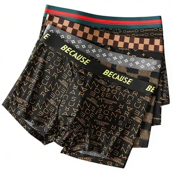 4 Pieces/set Men's Underwear Print Men Panties Fashionable Underpant Plus Size L-6XL Sexy Soft Men Boxer Shorts Mid-waist Boxer 1