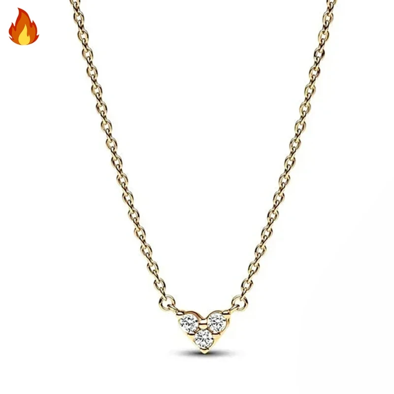 Original Women's Hot Exquisite Blue Pear Blossom Sparkling Water Drop Logo Life Tree Necklace 925 Silver DIY Charm Jewelry