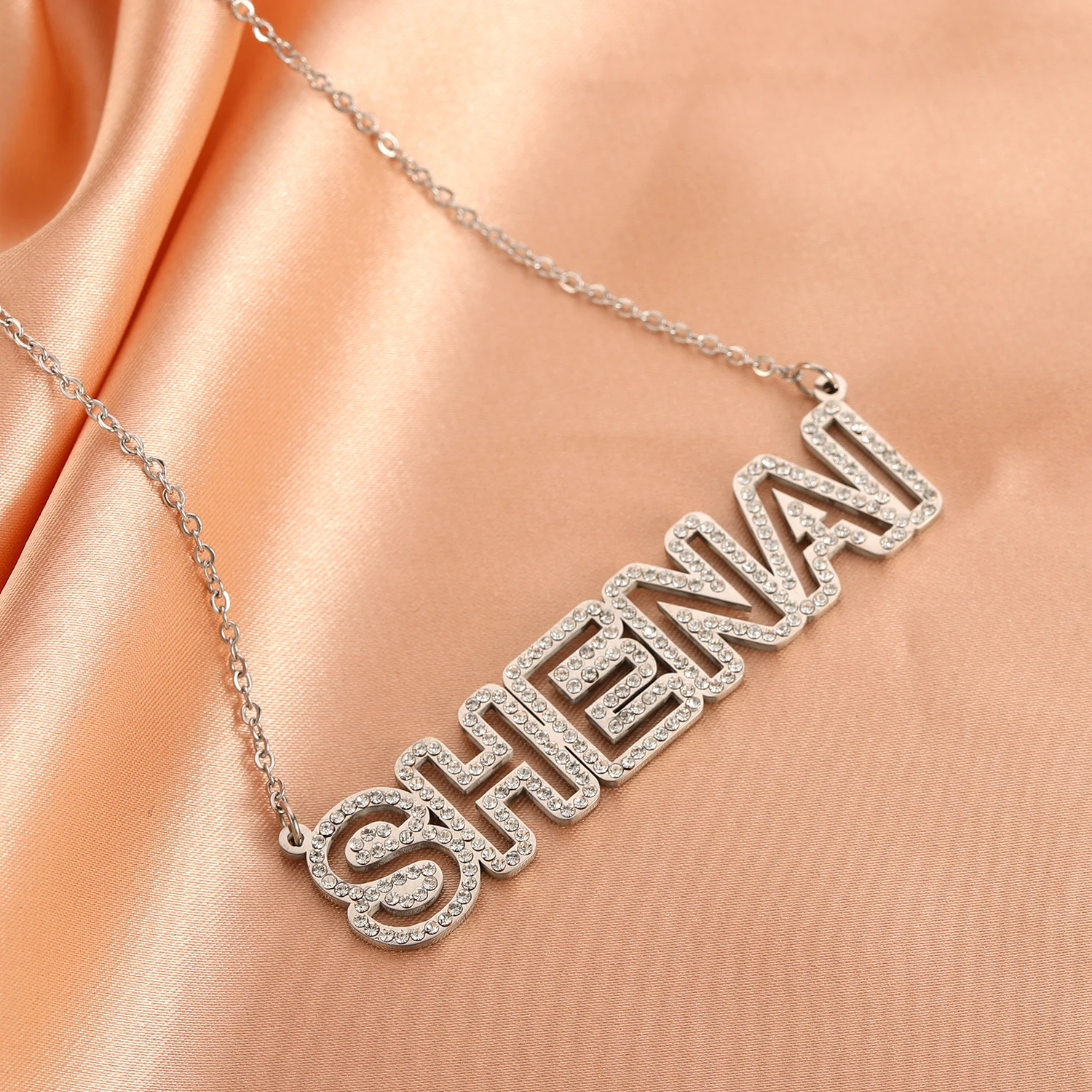 2022 New Customized Necklace 3D Hollow Name Pendant Necklace Personalized Custom Crystal Name Necklace For Women Christmas Gifts