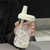 New Plastic Water Bottle For Girls With Straw Lid Bubble Milk Tea Plastic Cup Simple Outdoor School Straw Drinking Water Bottles 6