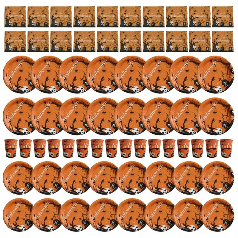 Halloween Tableware Set Halloween Theme Party Supplies Happy Tableware Set Paper Plates Cups And Napkins For