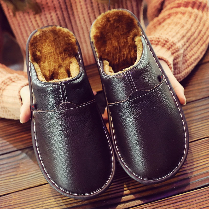 Genuine Leather House Slippers Man | Leather Bedroom Slippers Men - Men ...