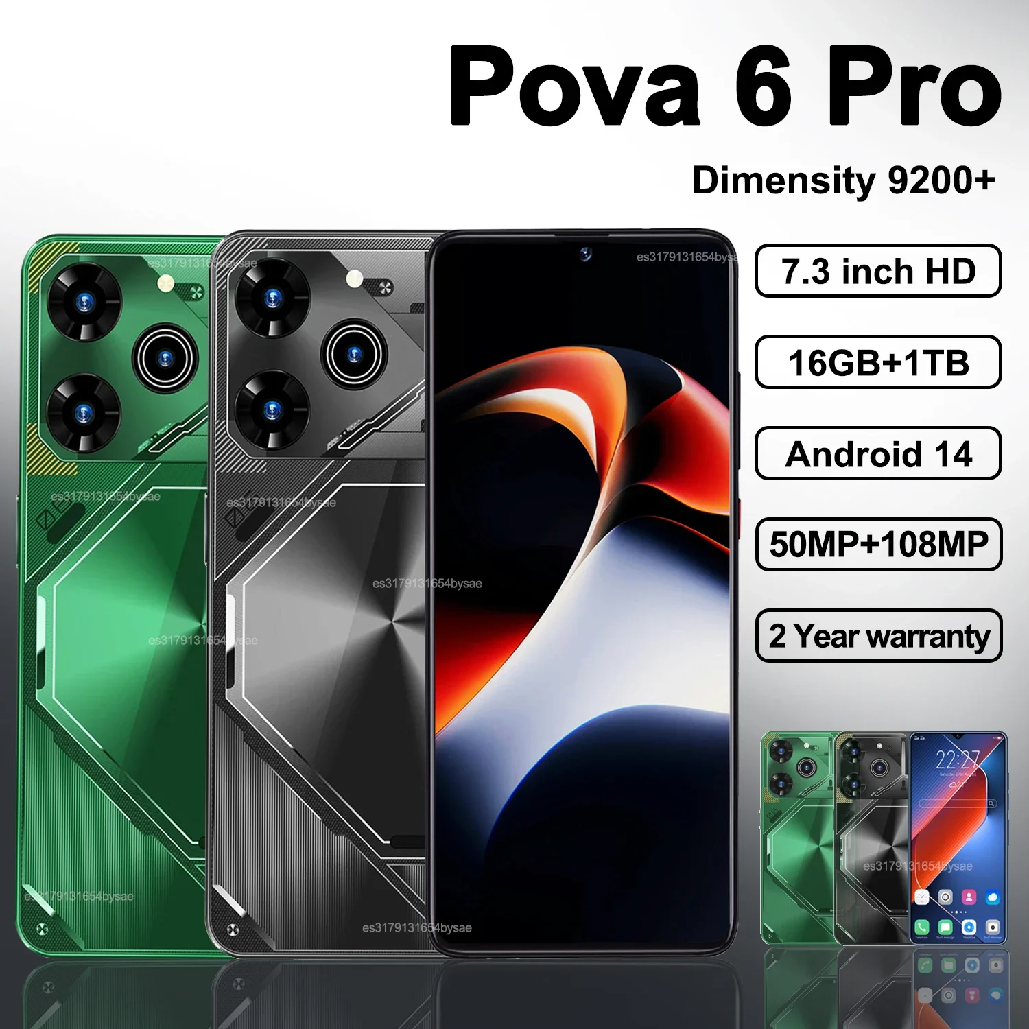 Оригинальный смартфон Pova 6 Pro, телефон с яркостью 7,3 дюйма, 16 ГБ + 1 ТБ, две SIM-карты, мобильные телефоны 50 + 108 МП, Android 14, разблокированный телефон