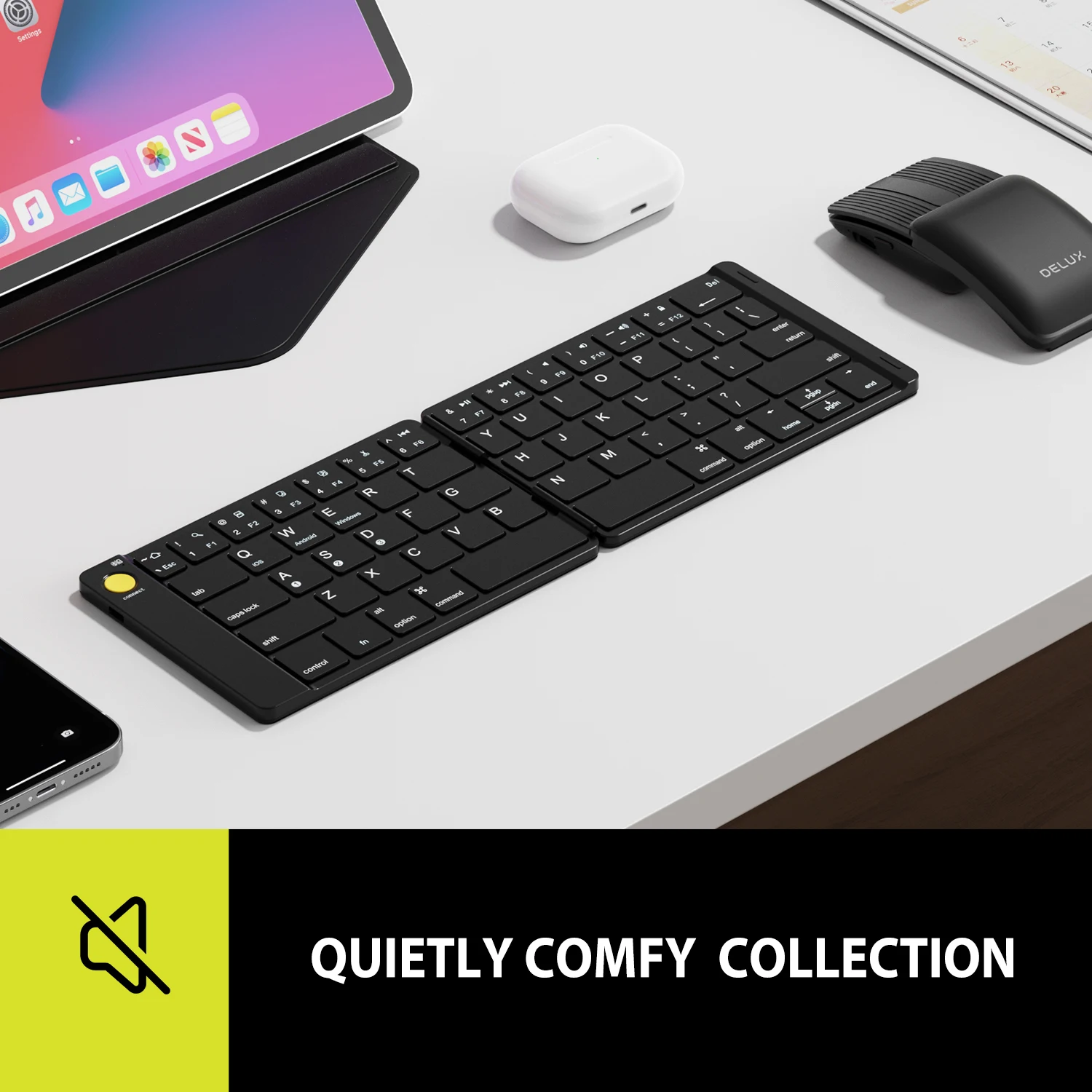 Delux-pockcombo para Bluetooth sem Fio Portátil e Multi-dispositivo Teclado e Mouse Comb Recarregável para Windows Mac Android - Imagem 3