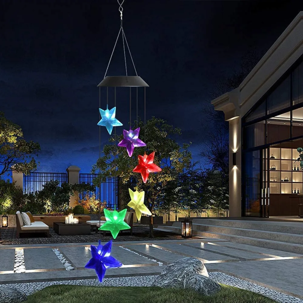 LED Solar Wind Chime Light Star Moon Sun Style Outdoor Waterproof Garden Hanging Night Lights Christmas Wedding Holiday star wind chime set windchime kits wooden bells christmas suit crafts diy hanging ornament