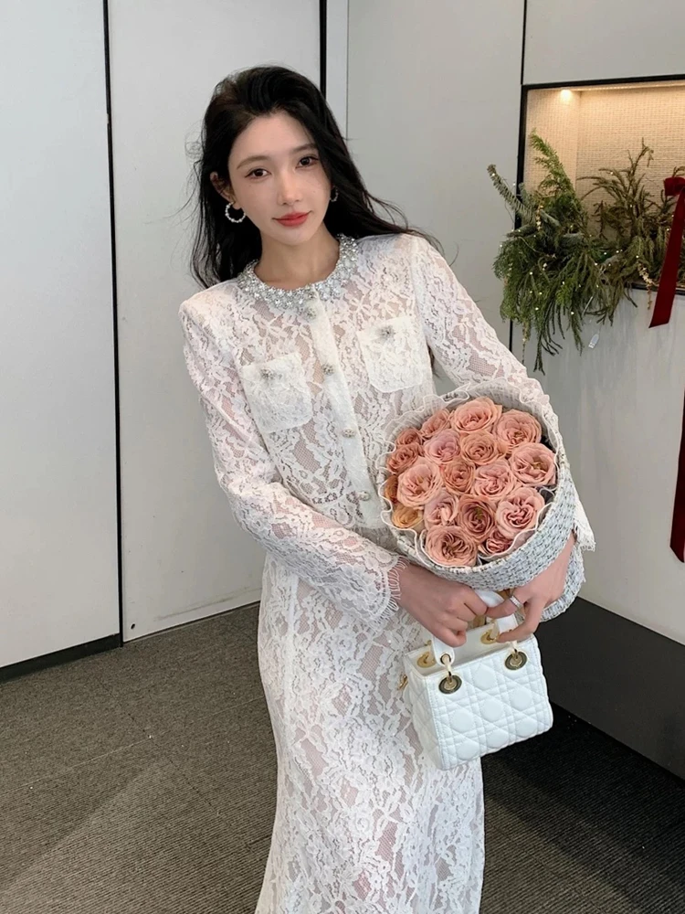 2025 New Luxury Lace Long Dress Piece Sets Women Elegant