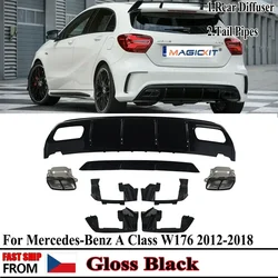 Free Shipping for Mercedes A Class 12-18 W176 A45 AMG Style Rear Bumper Diffuser &Exhaust Tips A45 Rear Spoiler