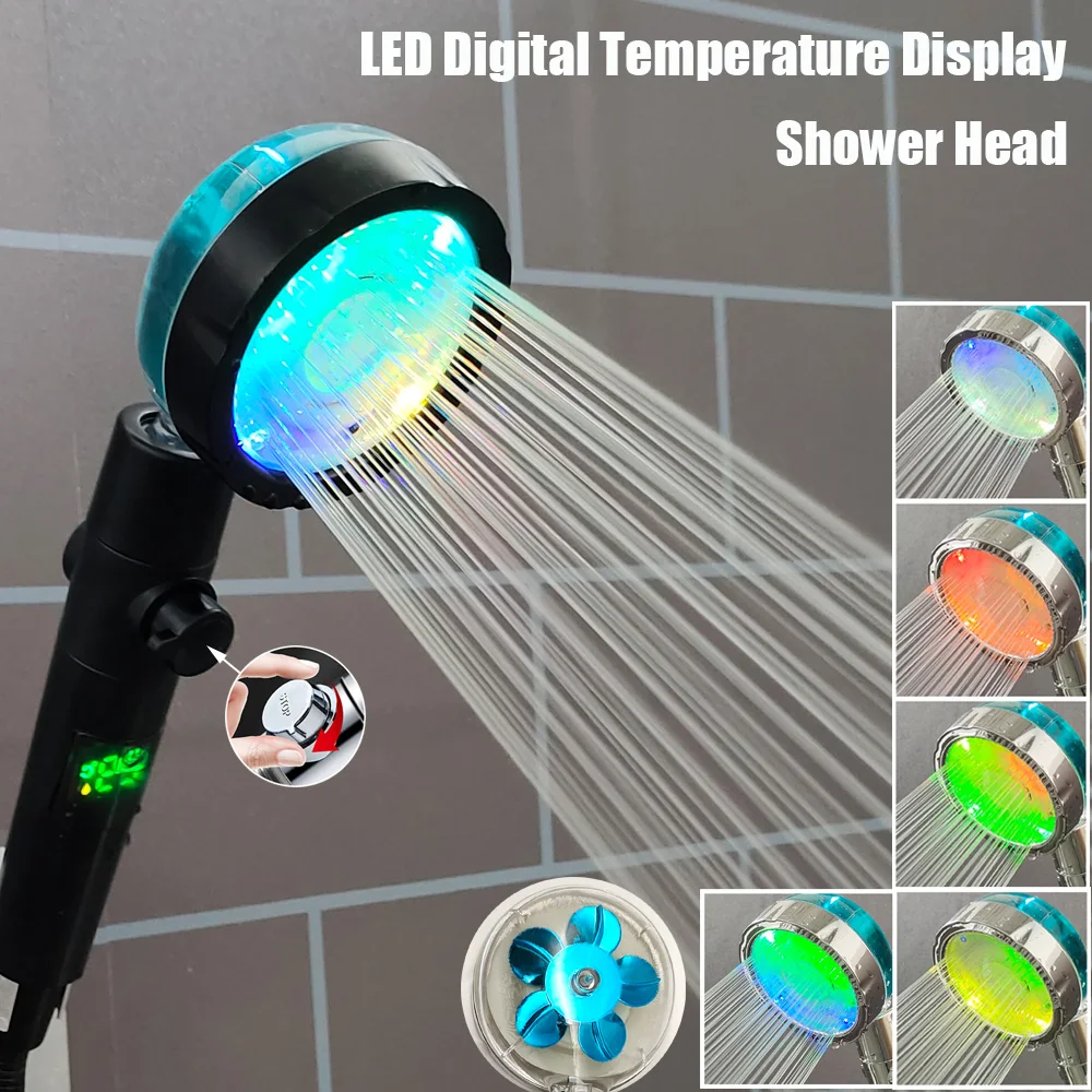 3/7 Colors Changes Digital Temperature Display LED Shower Head High
