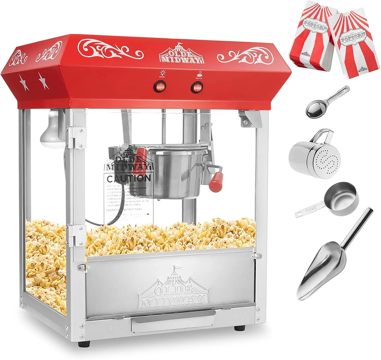 Midway Bar Style Popcorn Machine, 4-Ounce Popcorn Maker Popper, Red