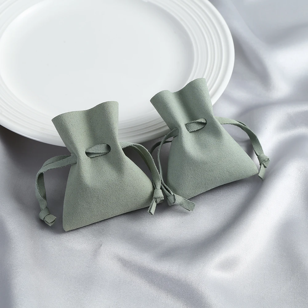 Wholesale Earrings Ring Packaging Pouch Custom Logo Light Green Envelope Bag Pouch Mircrofiber Travel Jewelry Gift Party