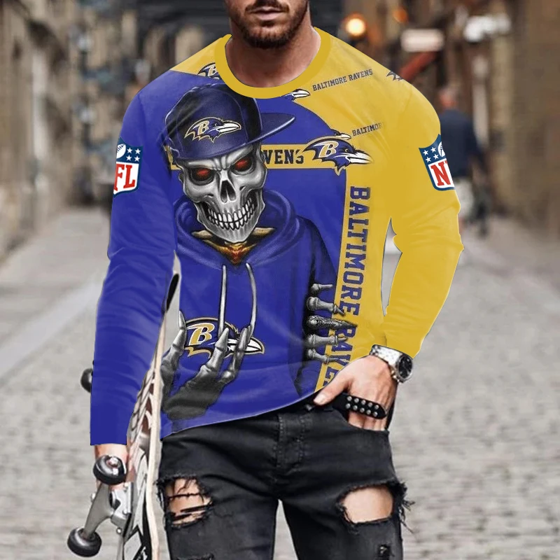 Printed Long Sleeve T-shirt 3d Men's Autumn Fashion Skull Shirt Hip Hop Street American Loose Top Vintage Oversized T-shirt 5xl