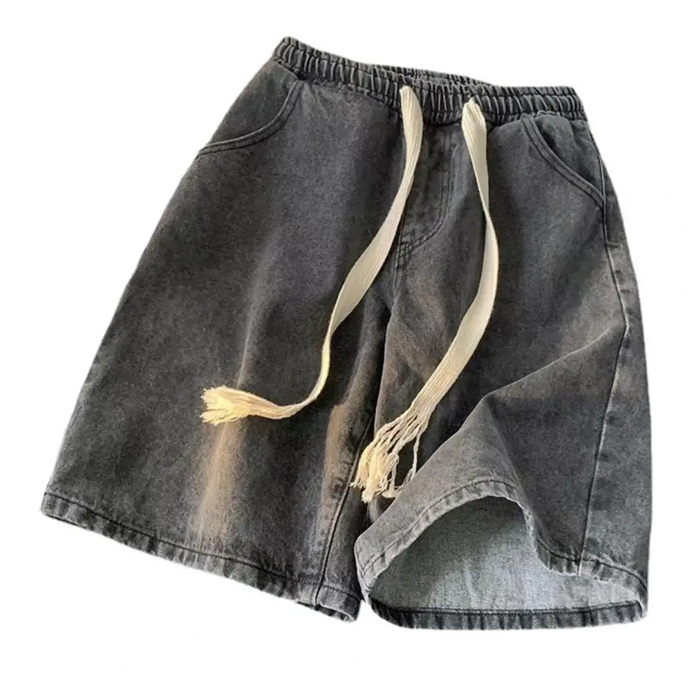 thumbnail image 1 of Pantalones de mezclilla con cintura elástica para hombre, pantalones cortos de mezclilla con cordón elástico con bolsillos, pantalones cortos de playa informales de verano, secado rápido, 1 of 5