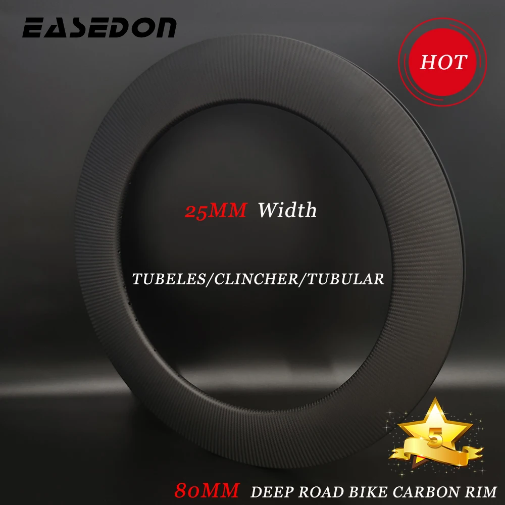 EASEDON Carbon Rim Road Bike Light Advanced Single Point 25 mm Inner 31 mm Wide 45 55 mm Deep Tubeless Asymmetry 24 Holes Bicycle Wheel