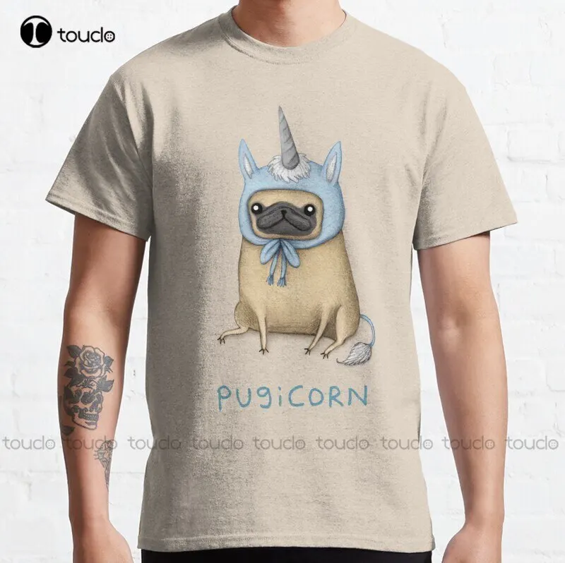 

Новая классическая футболка Pugicorn - Fawn хлопковая Футболка бабушка рубашка на заказ Aldult Подростковая унисекс футболка с цифровой печатью
