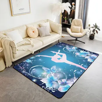 Gymnastics Girl Area Rug for Living Room Bedroom,Gymnastics Dancing Decor Carpet Girly Ballet Romantic Indoor Floor Mat Doormat